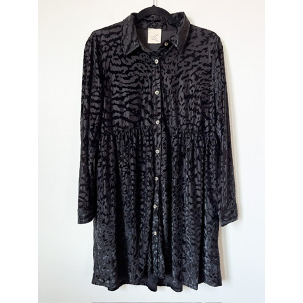 Artistic Works by Lu Babydoll Tunic Top Velvet Burnout Button Front Women Medium